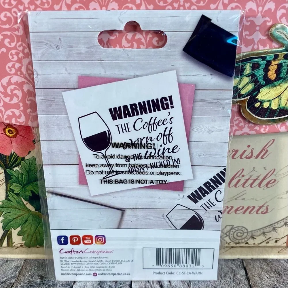 Crafter's Companion Clear Acrylic Stamp NWT Warning 1 Piece Handmade Cards